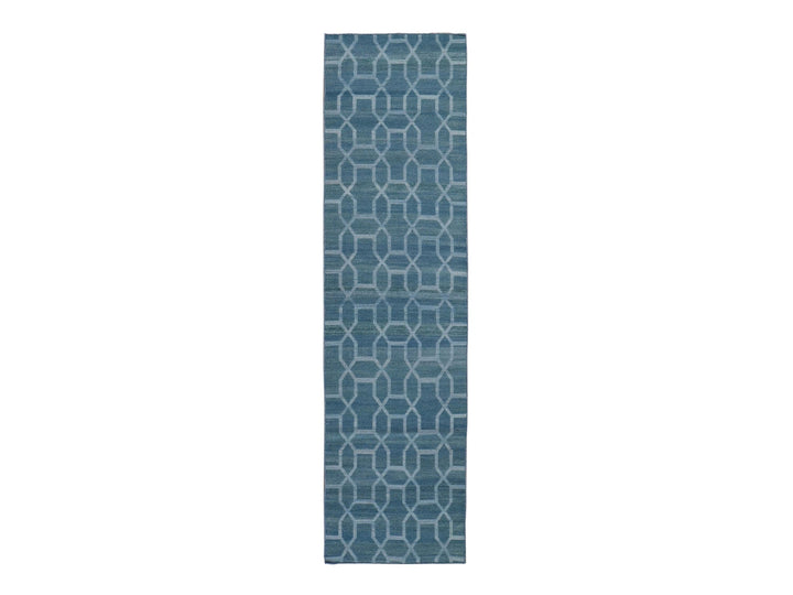 2'7" x 9'8" New Hand Woven Blue Wool Runner Oriental Rug - MOA10259118