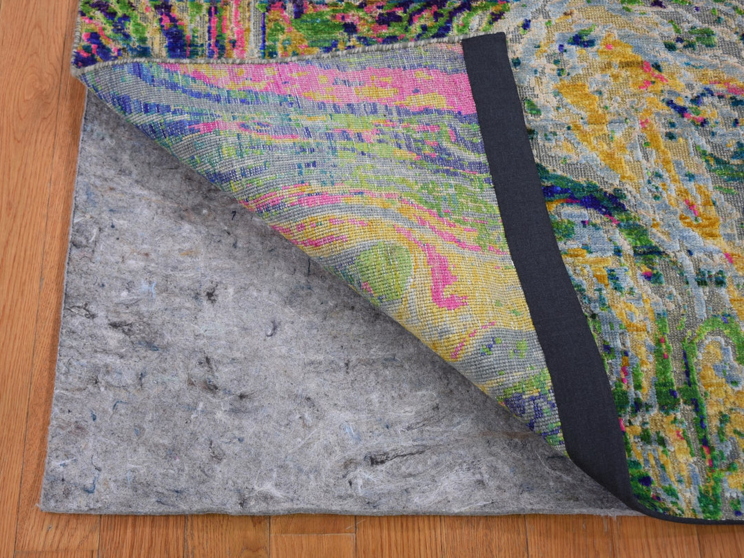 4'9" x 6'7" New Hand Knotted Yellow Wool & Sari Silk Rectangle Oriental Rug - MOA10259151