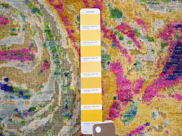 4'9" x 6'7" New Hand Knotted Yellow Wool & Sari Silk Rectangle Oriental Rug - MOA10259151