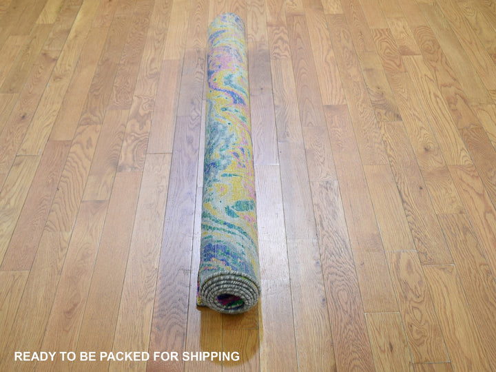 4'9" x 6'7" New Hand Knotted Yellow Wool & Sari Silk Rectangle Oriental Rug - MOA10259151