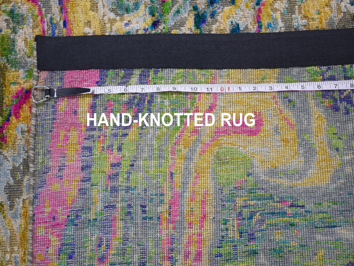 4'9" x 6'7" New Hand Knotted Yellow Wool & Sari Silk Rectangle Oriental Rug - MOA10259151