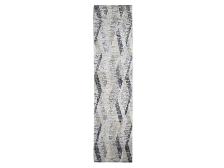3'0" x 12'0" New Hand Knotted Grey Wool & Silk Runner Oriental Rug - MOA10259162