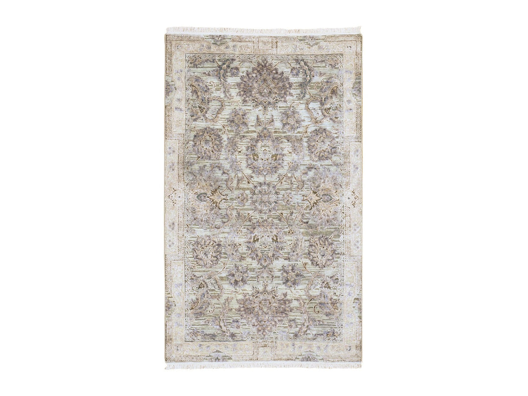 3'1" x 5'0" New Hand Knotted Green Wool & Silk Rectangle Oriental Rug - MOA10259169