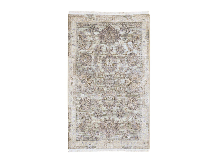 3'1" x 5'0" New Hand Knotted Green Wool & Silk Rectangle Oriental Rug - MOA10259169