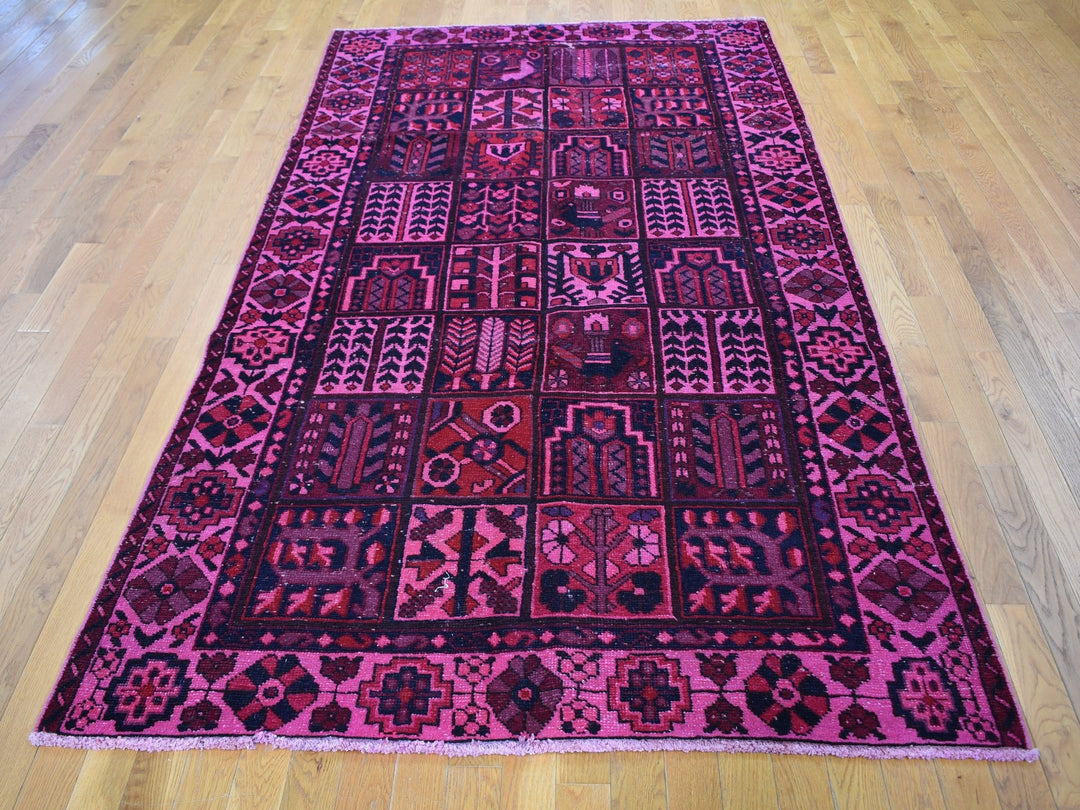 5'2" x 9'9" Vintage Hand Knotted Overdyed Worn Wool Runner Oriental Rug - MOA10259186