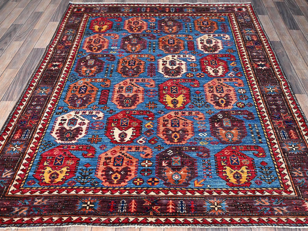5'4" x 6'8" New Hand Knotted Blue Wool Rectangle Oriental Rug - MOA102591