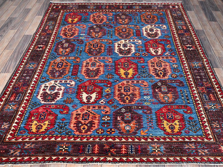 5'4" x 6'8" New Hand Knotted Blue Wool Rectangle Oriental Rug - MOA102591