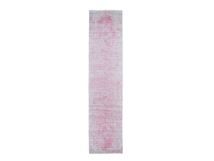 2'8" x 11'10" New Hand Knotted Pink Wool & Silk Runner Oriental Rug - MOA10259204