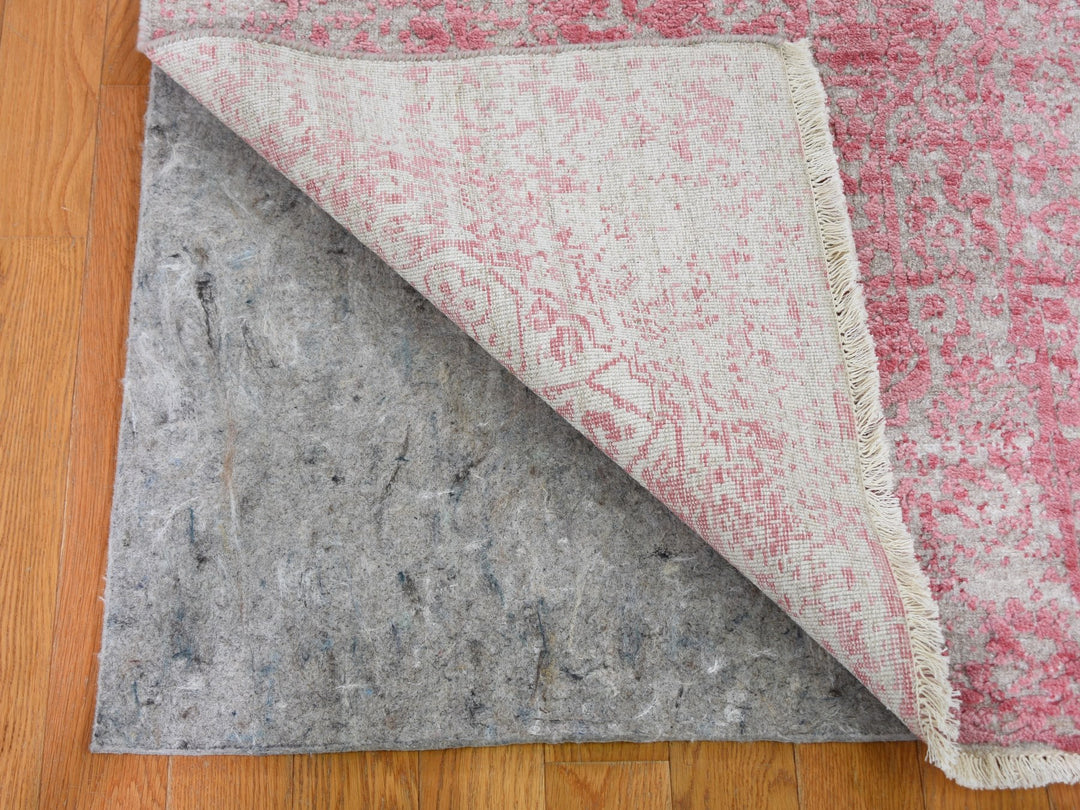 2'8" x 11'10" New Hand Knotted Pink Wool & Silk Runner Oriental Rug - MOA10259204