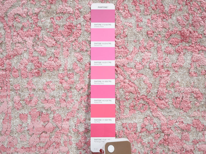 2'8" x 11'10" New Hand Knotted Pink Wool & Silk Runner Oriental Rug - MOA10259204