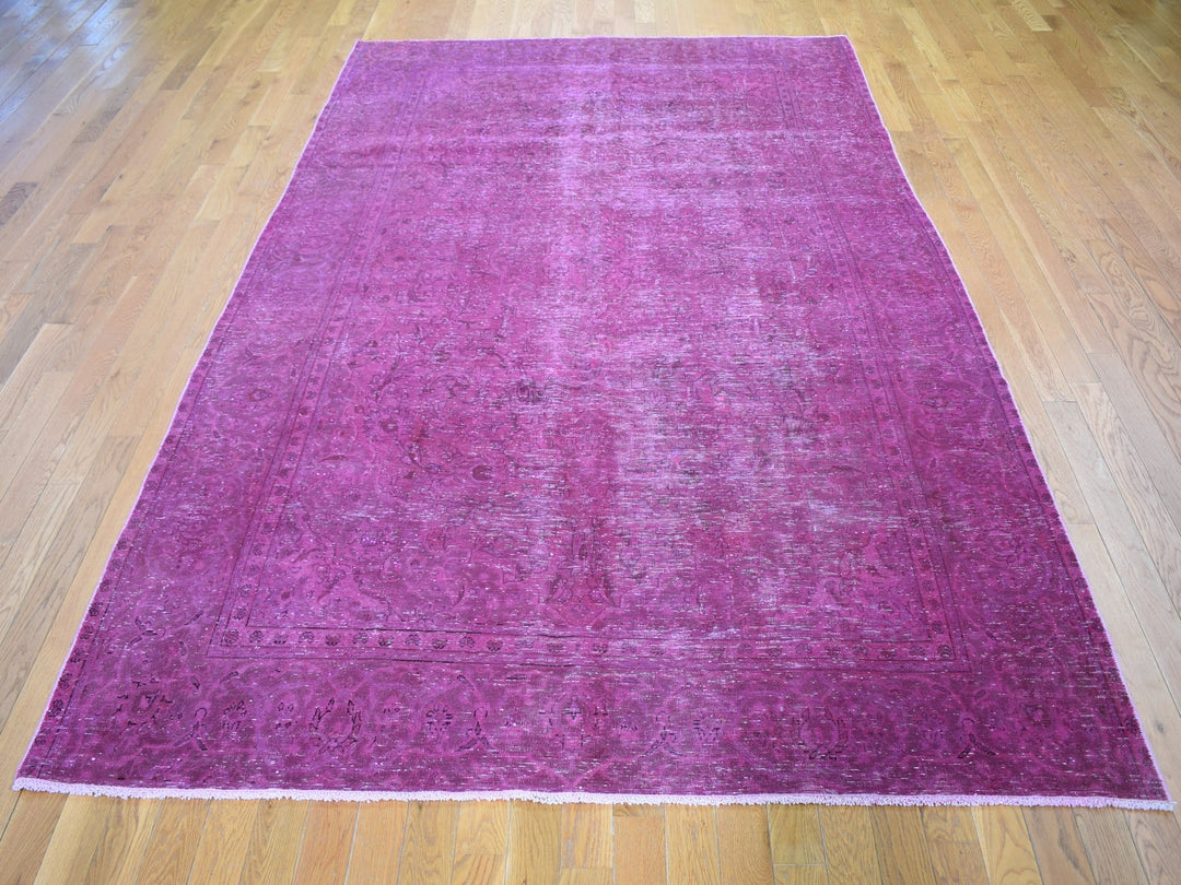 6'4" x 10'0" New Hand Knotted Overdyed Worn Wool Rectangle Oriental Rug - MOA10259208