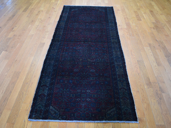 3'6" x 9'1" Vintage Hand Knotted Overdyed Worn Wool Rectangle Oriental Rug - MOA10259210