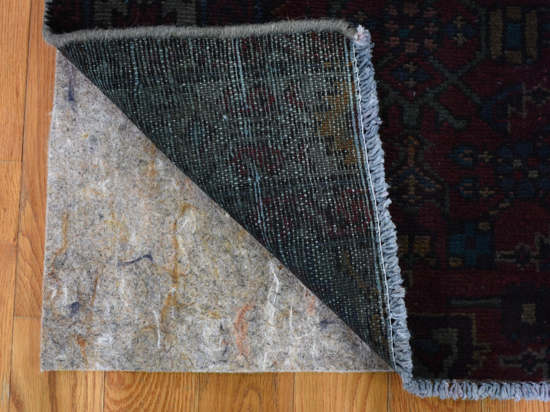 3'6" x 9'1" Vintage Hand Knotted Overdyed Worn Wool Rectangle Oriental Rug - MOA10259210