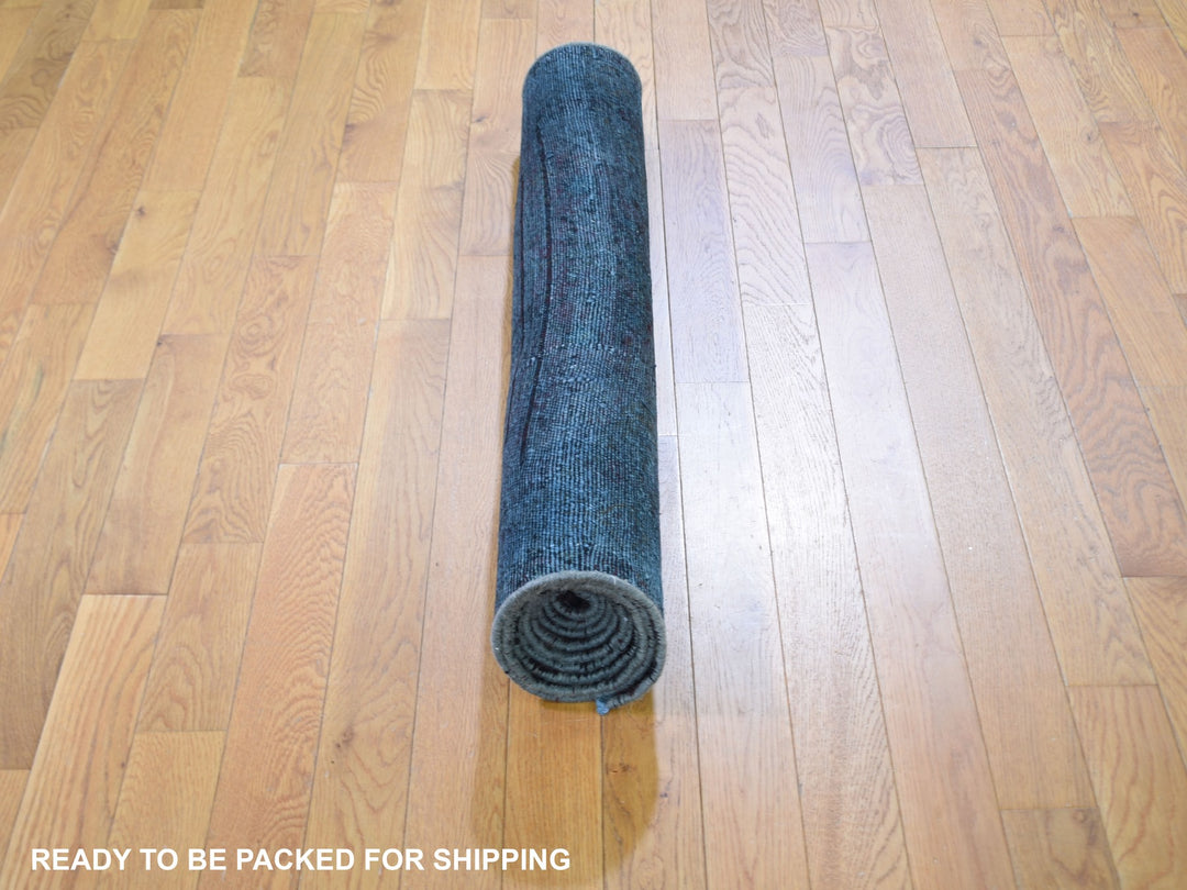 3'6" x 9'1" Vintage Hand Knotted Overdyed Worn Wool Rectangle Oriental Rug - MOA10259210