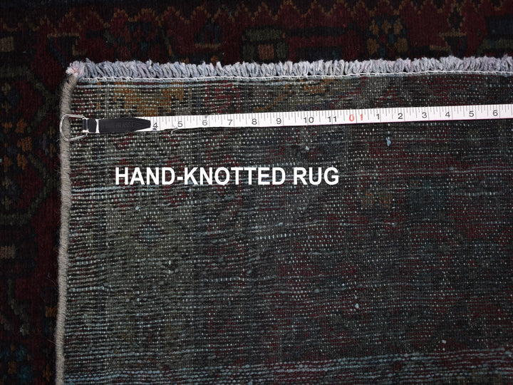 3'6" x 9'1" Vintage Hand Knotted Overdyed Worn Wool Rectangle Oriental Rug - MOA10259210