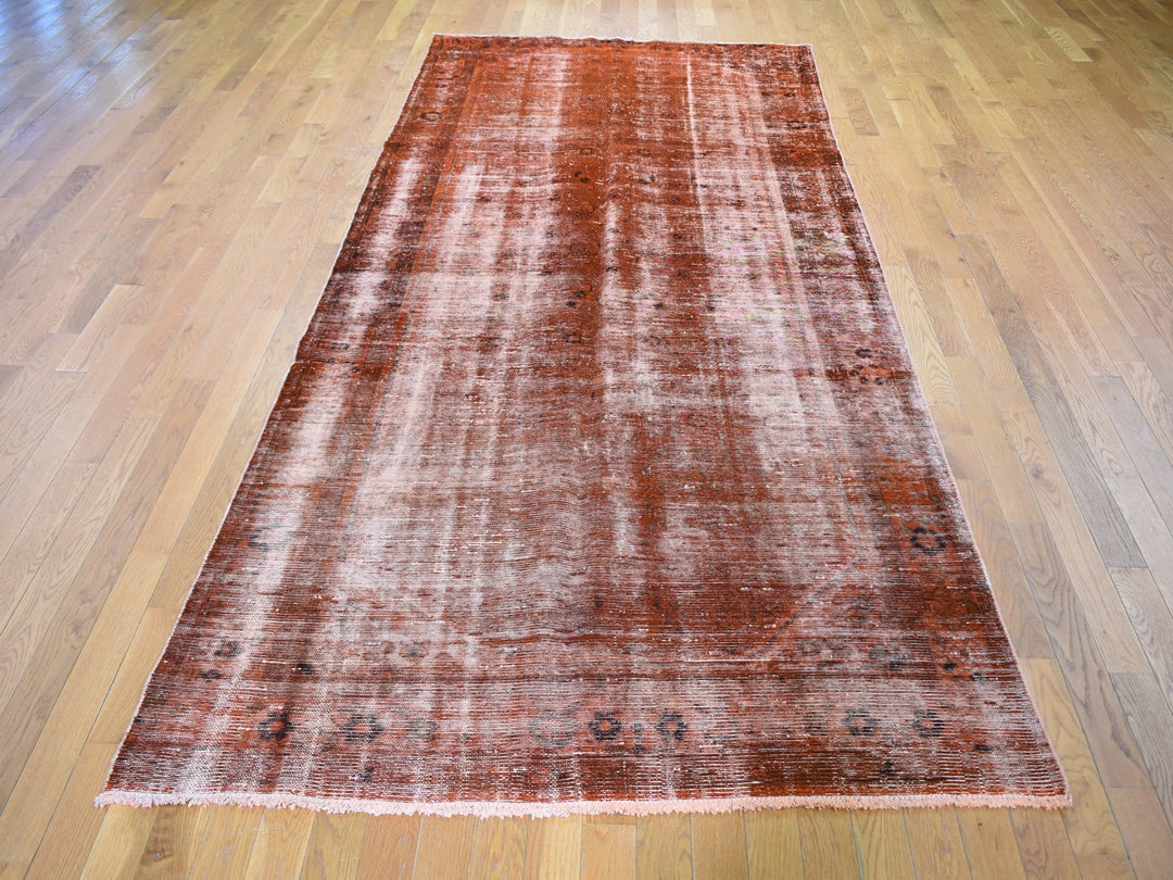 5'0" x 11'2" New Hand Knotted Overdyed Worn Wool Runner Oriental Rug - MOA10259214