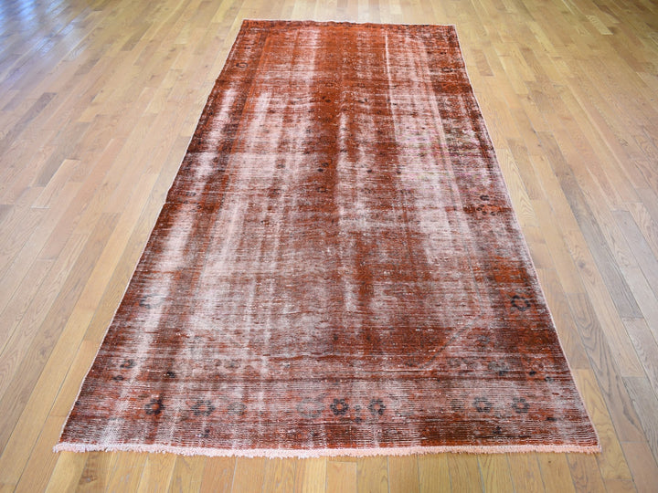 5'0" x 11'2" New Hand Knotted Overdyed Worn Wool Runner Oriental Rug - MOA10259214