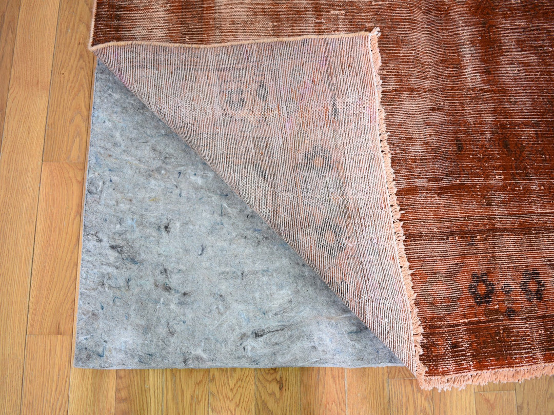 5'0" x 11'2" New Hand Knotted Overdyed Worn Wool Runner Oriental Rug - MOA10259214