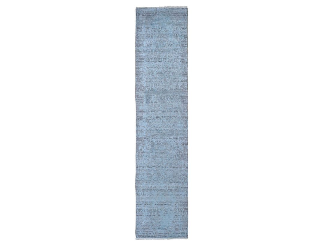2'8" x 11'9" New Hand Knotted Blue Wool & Silk Runner Oriental Rug - MOA10259218