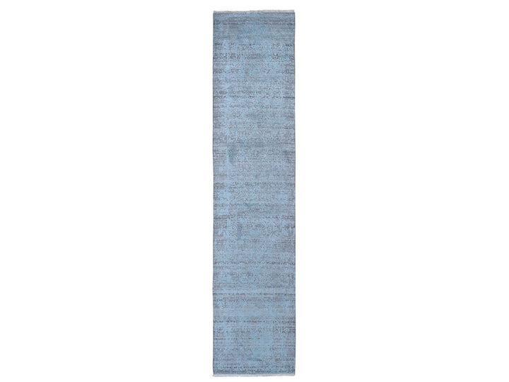 2'8" x 11'9" New Hand Knotted Blue Wool & Silk Runner Oriental Rug - MOA10259218