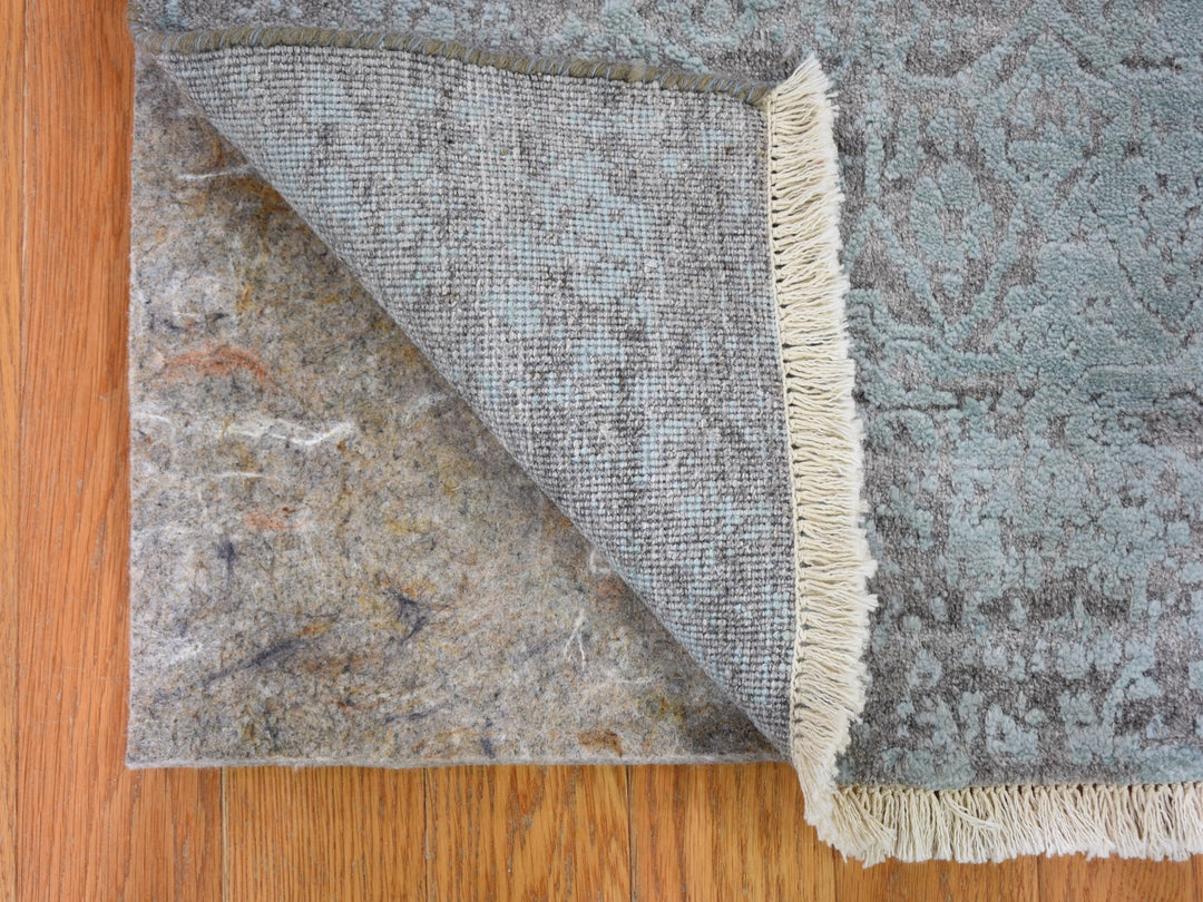 2'8" x 11'9" New Hand Knotted Blue Wool & Silk Runner Oriental Rug - MOA10259218