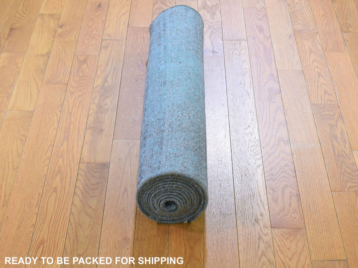2'8" x 11'9" New Hand Knotted Blue Wool & Silk Runner Oriental Rug - MOA10259218