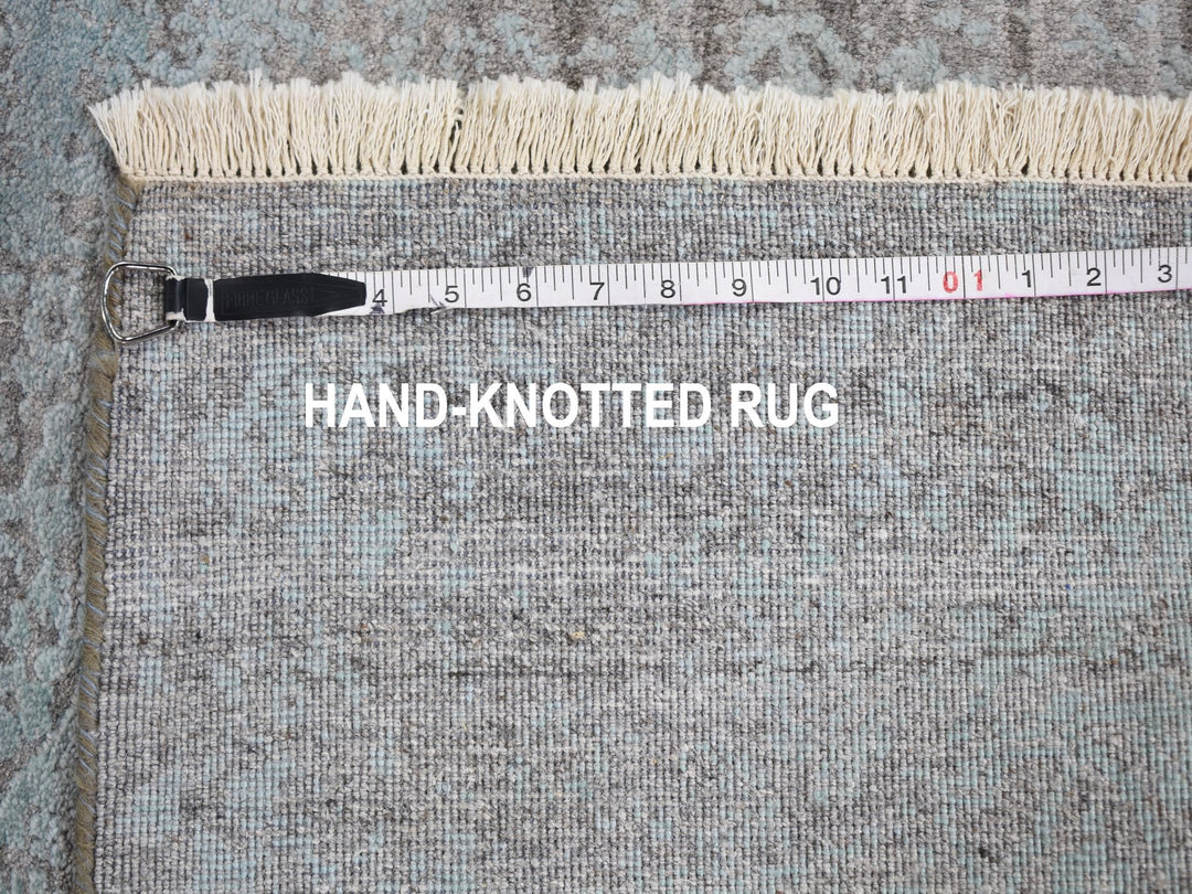 2'8" x 11'9" New Hand Knotted Blue Wool & Silk Runner Oriental Rug - MOA10259218