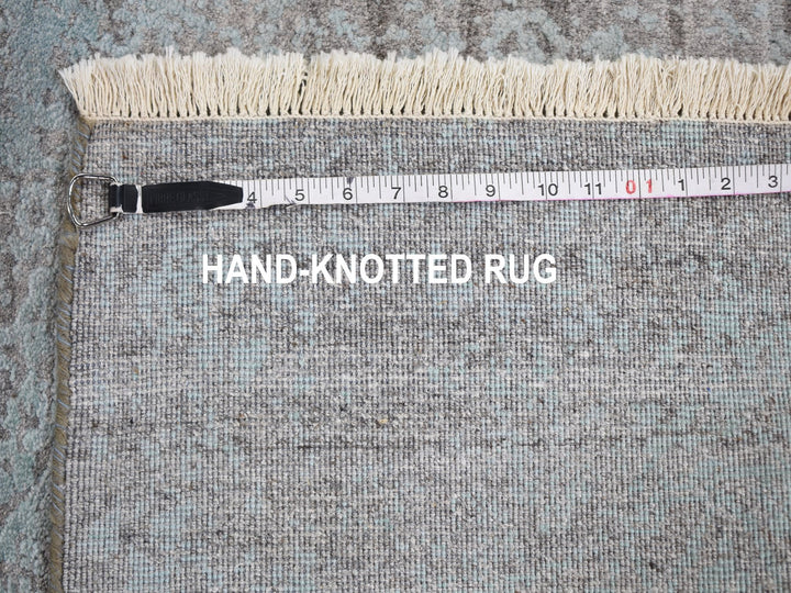 2'8" x 11'9" New Hand Knotted Blue Wool & Silk Runner Oriental Rug - MOA10259218