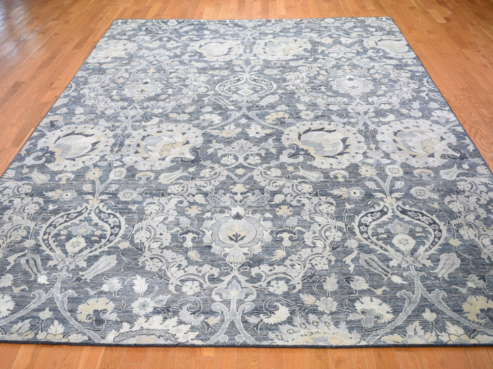8'10" x 12'2" New Hand Knotted Blue Wool & Sari Silk Rectangle Oriental Rug - MOA10259222