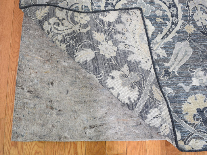 8'10" x 12'2" New Hand Knotted Blue Wool & Sari Silk Rectangle Oriental Rug - MOA10259222