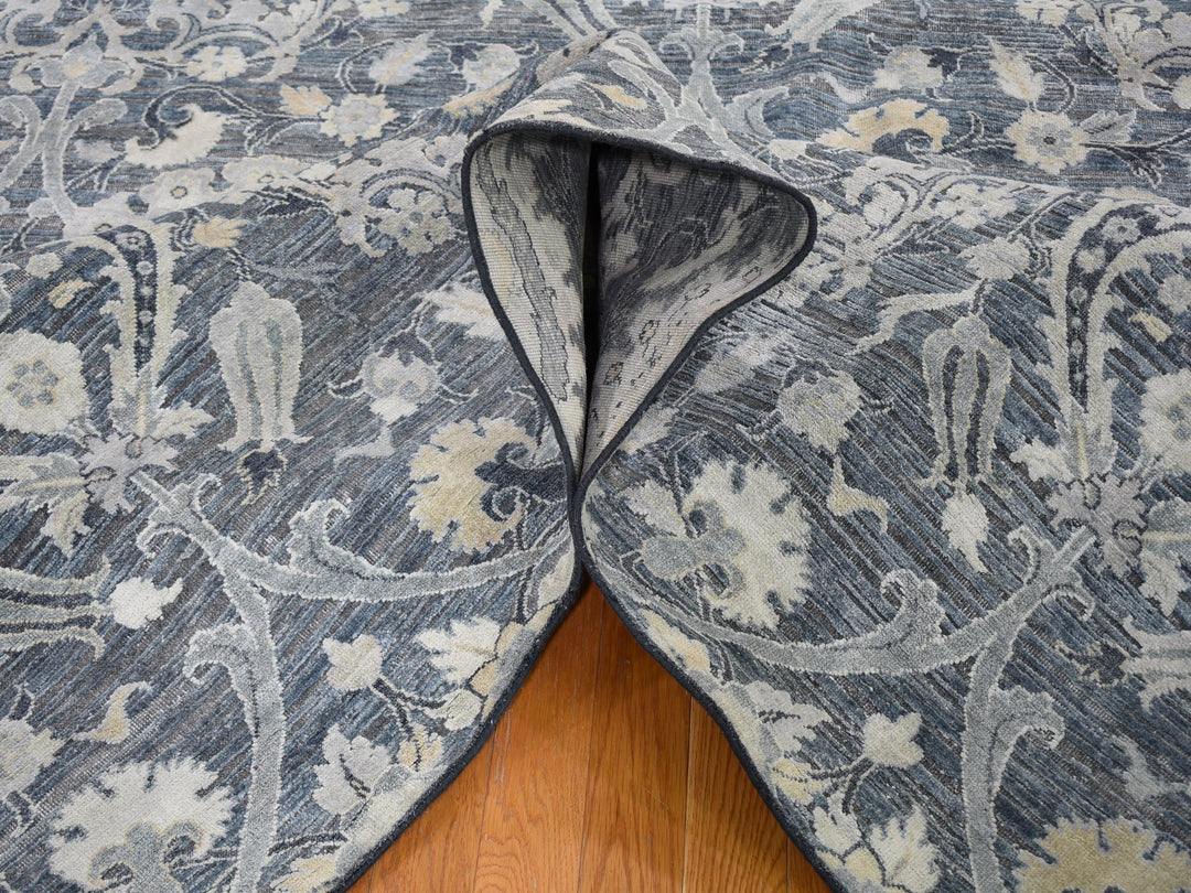 8'10" x 12'2" New Hand Knotted Blue Wool & Sari Silk Rectangle Oriental Rug - MOA10259222