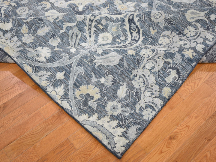8'10" x 12'2" New Hand Knotted Blue Wool & Sari Silk Rectangle Oriental Rug - MOA10259222