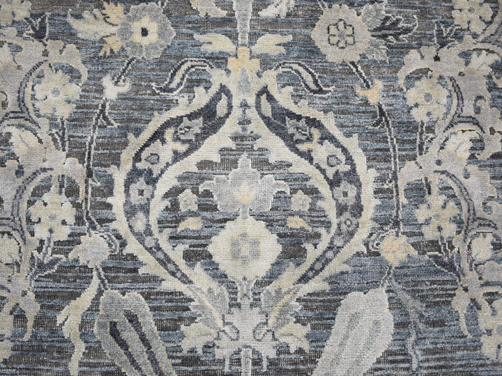 8'10" x 12'2" New Hand Knotted Blue Wool & Sari Silk Rectangle Oriental Rug - MOA10259222