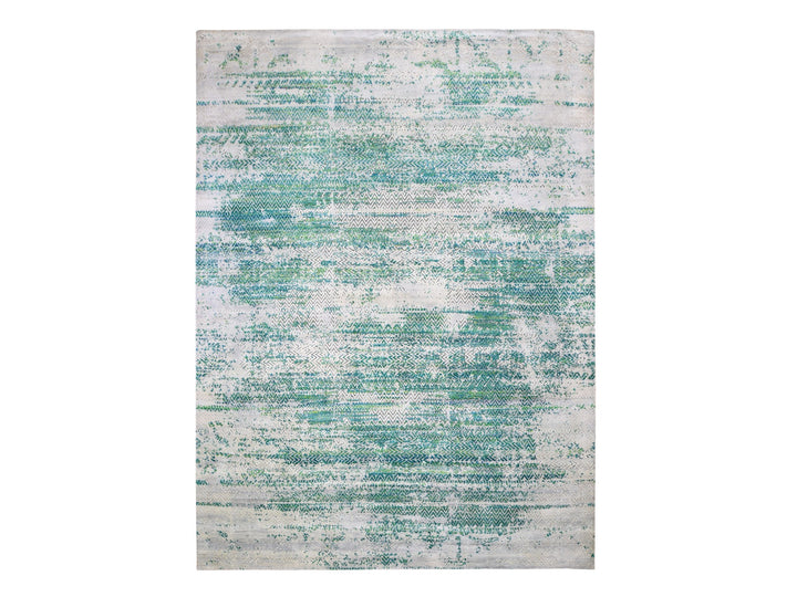 8'10" x 12'0" New Hand Knotted Ivory Wool & Sari Silk Rectangle Oriental Rug - MOA10259224