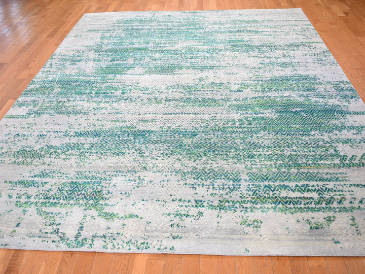 8'10" x 12'0" New Hand Knotted Ivory Wool & Sari Silk Rectangle Oriental Rug - MOA10259224