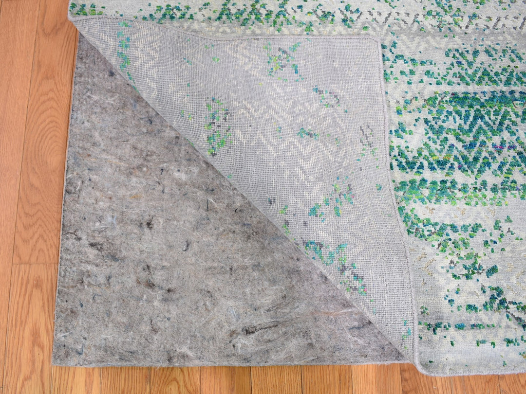 8'10" x 12'0" New Hand Knotted Ivory Wool & Sari Silk Rectangle Oriental Rug - MOA10259224