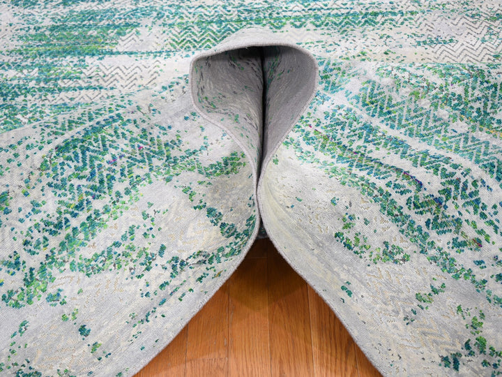 8'10" x 12'0" New Hand Knotted Ivory Wool & Sari Silk Rectangle Oriental Rug - MOA10259224