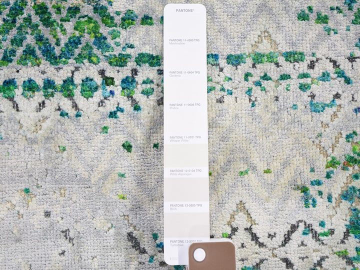 8'10" x 12'0" New Hand Knotted Ivory Wool & Sari Silk Rectangle Oriental Rug - MOA10259224