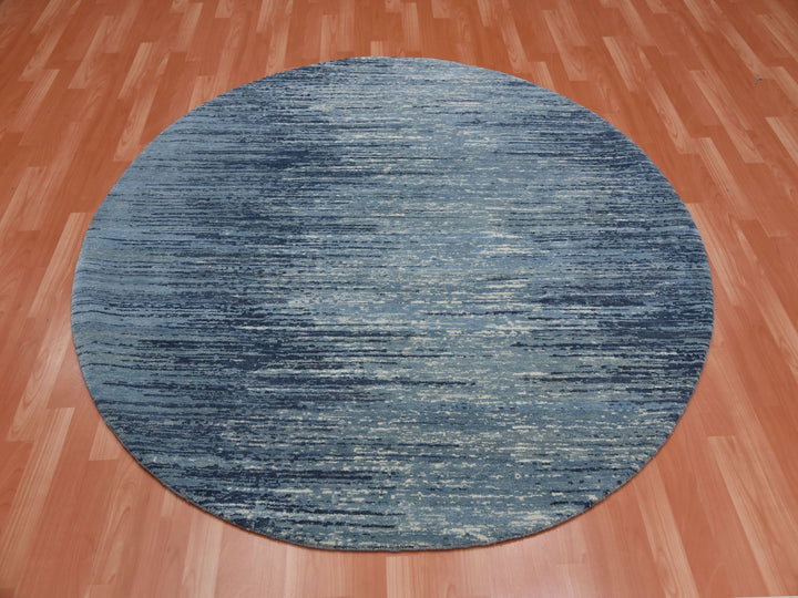 8'0" x 8'0" New Hand Knotted Blue Wool Round Oriental Rug - MOA10259231