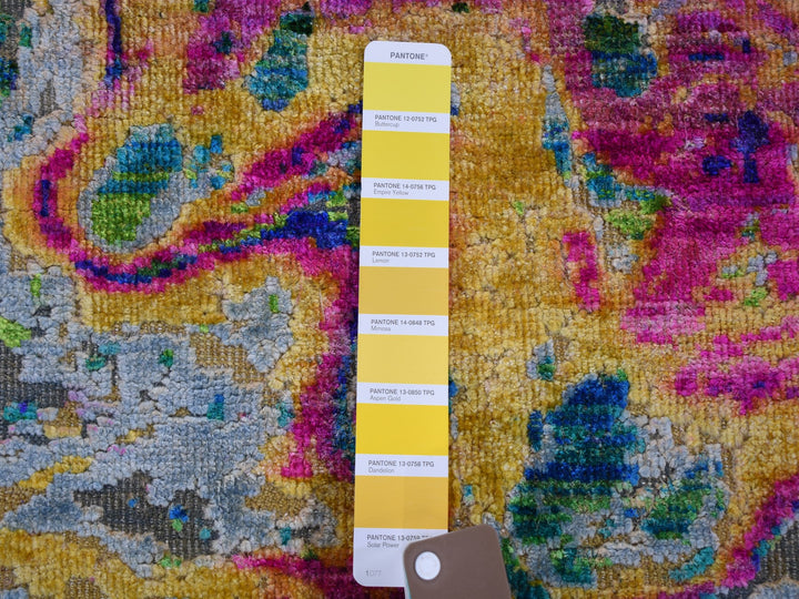 5'10" x 8'8" New Hand Knotted Yellow Wool & Silk Rectangle Oriental Rug - MOA10259232