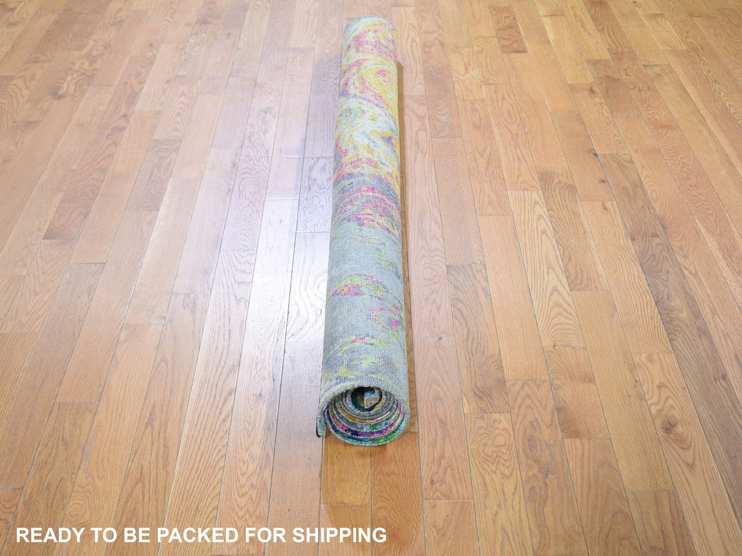 5'10" x 8'8" New Hand Knotted Yellow Wool & Silk Rectangle Oriental Rug - MOA10259232
