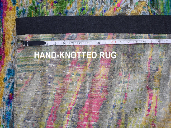 5'10" x 8'8" New Hand Knotted Yellow Wool & Silk Rectangle Oriental Rug - MOA10259232