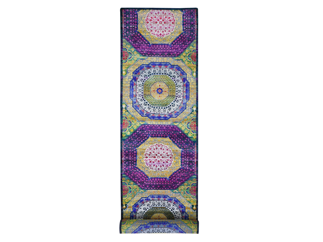 3'2" x 17'5" New Hand Knotted Yellow Silk Runner Oriental Rug - MOA10259235