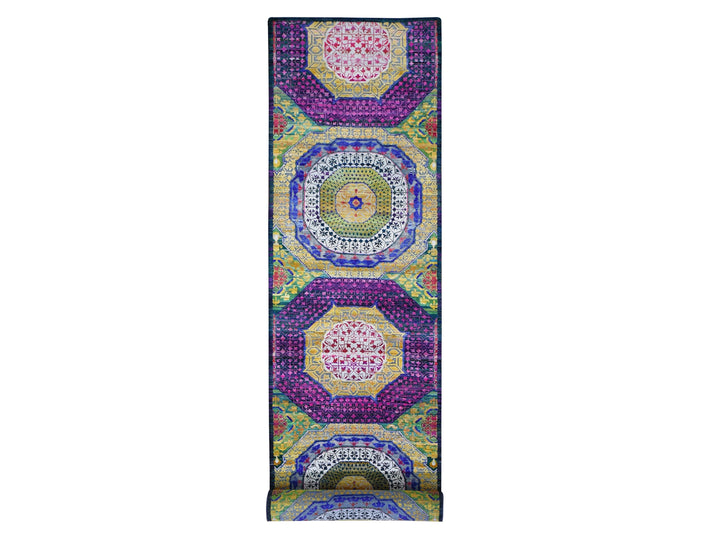3'2" x 17'5" New Hand Knotted Yellow Silk Runner Oriental Rug - MOA10259235