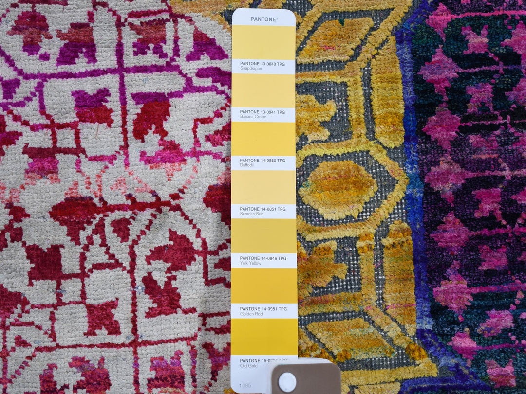 3'2" x 17'5" New Hand Knotted Yellow Silk Runner Oriental Rug - MOA10259235