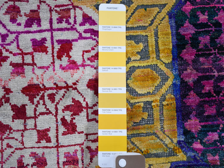 3'2" x 17'5" New Hand Knotted Yellow Silk Runner Oriental Rug - MOA10259235