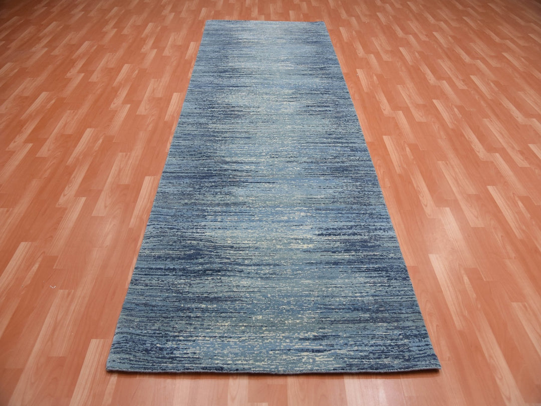 2'6" x 8'4" New Hand Knotted Blue Wool Runner Oriental Rug - MOA10259236