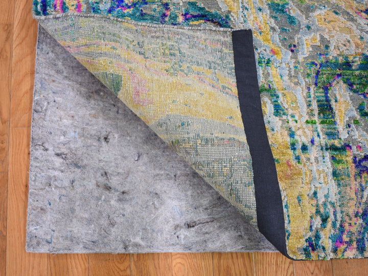 2'10" x 8'2" New Hand Knotted Yellow Wool & Sari Silk Runner Oriental Rug - MOA10259239