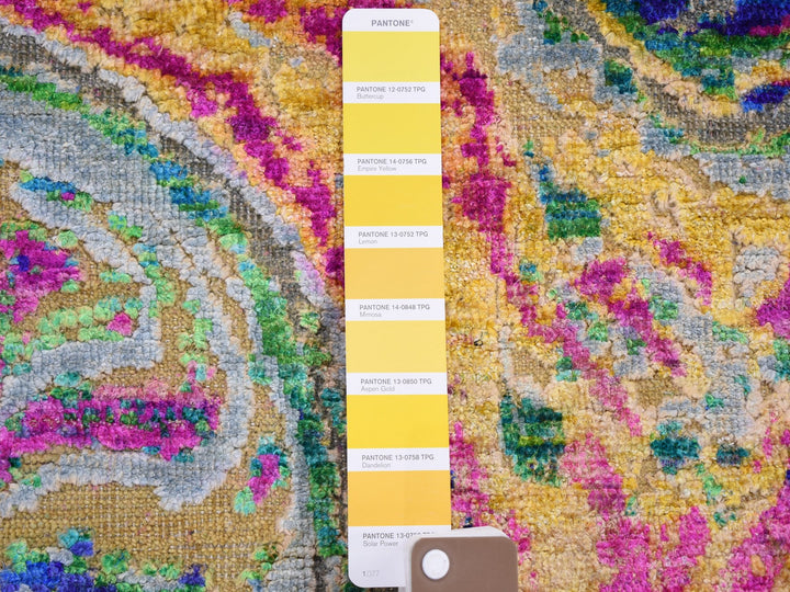 2'10" x 8'2" New Hand Knotted Yellow Wool & Sari Silk Runner Oriental Rug - MOA10259239