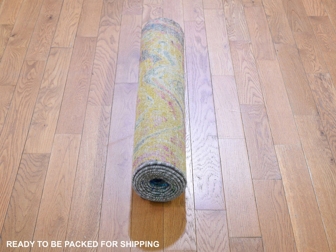 2'10" x 8'2" New Hand Knotted Yellow Wool & Sari Silk Runner Oriental Rug - MOA10259239